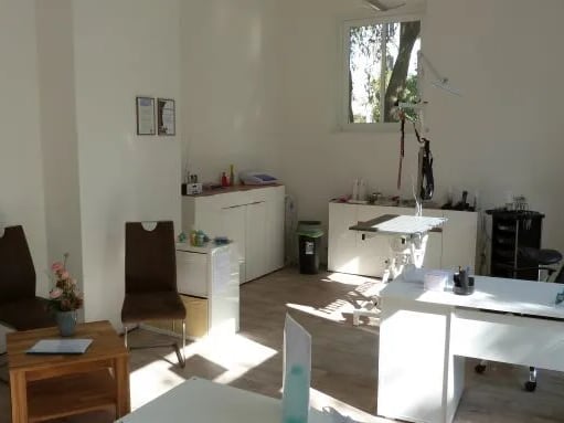 Heller Pflegeraum im Hundesalon fit & fein mit Pflegetisch und Wartebereich